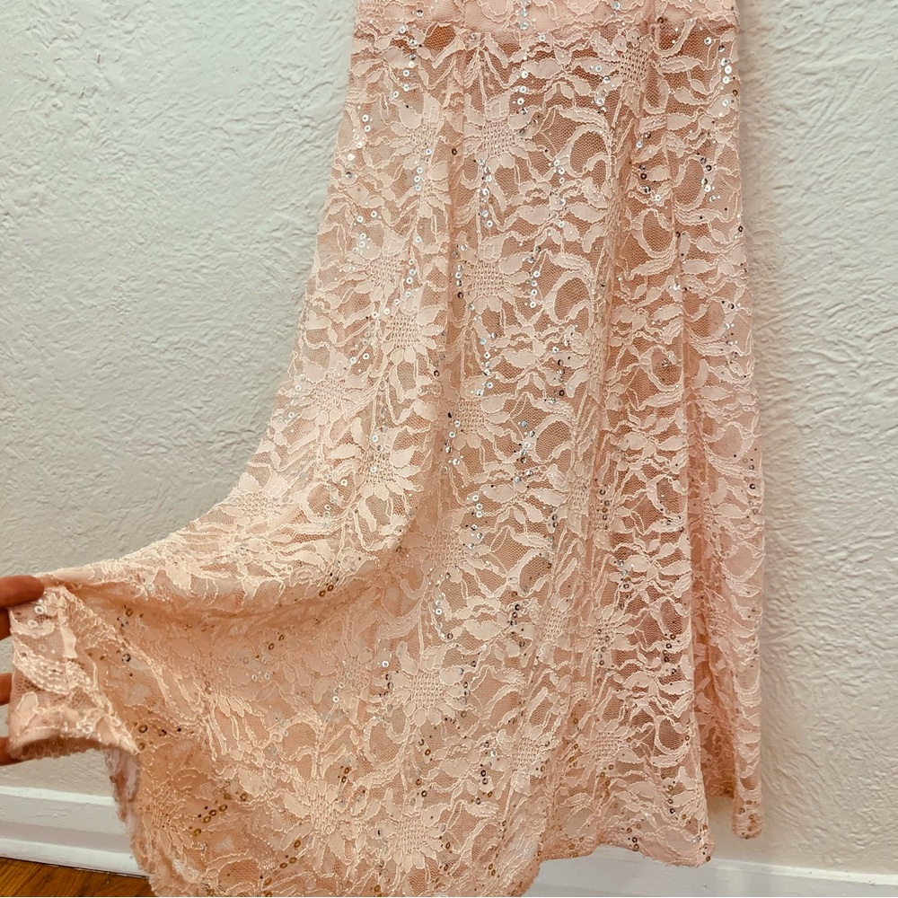 Vintage Y2k 90s Pink Lace Gown Dress Sequins Jewels My Michelle 1 XXS Prom - Picture 6 of 13